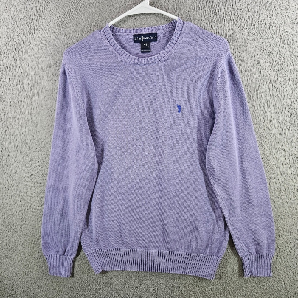 John Ashfield Mens 48  S Lavender Purple 100% Cotton Crewneck Knit Sweater Logo